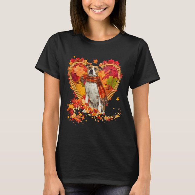 Bulldog mit Herbst-Blättern T-Shirt (Vorderseite)