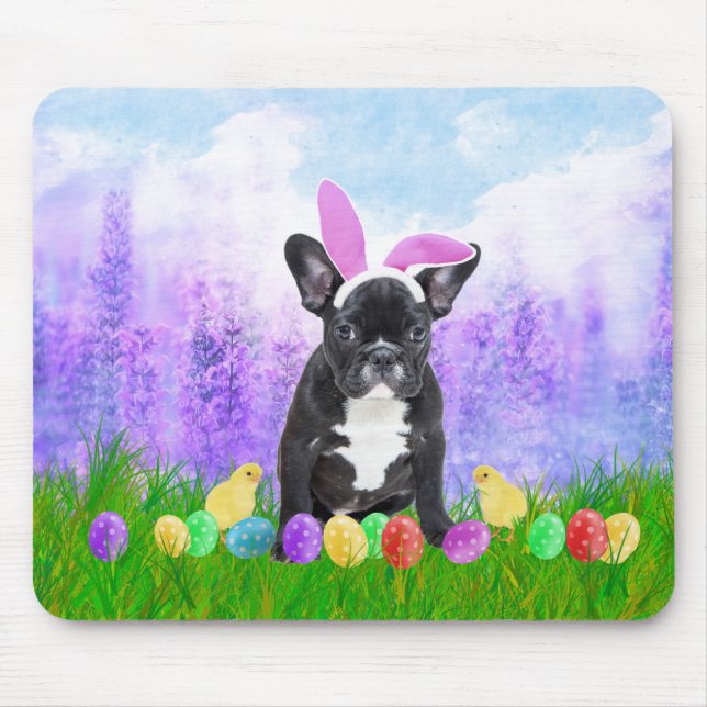 Bulldog mit Ostereiern Bunny Chicks Mousepad (Vorne)