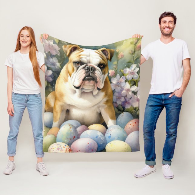 Bulldog mit Ostereiern Urlaub Fleecedecke (Beispiel)