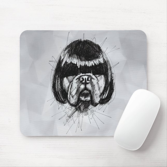 Bulldog mit Perücke (Stil 4) Fine Art Mousepad (Mit Mouse)