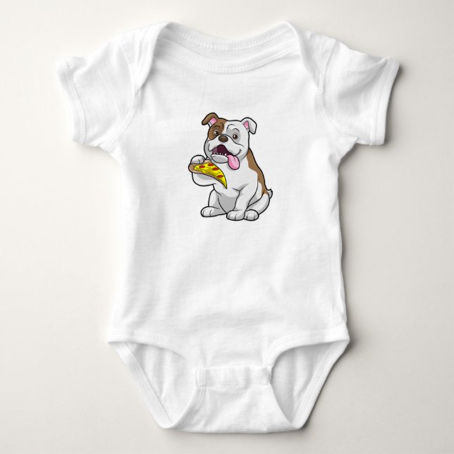 Bulldog mit Pizza-Stück Baby Strampler (Vorderseite)