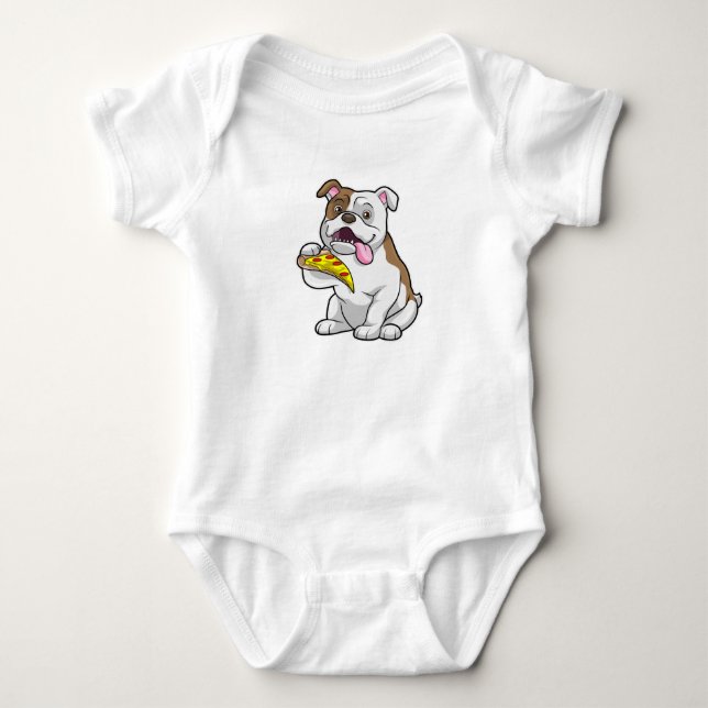 Bulldog mit Pizza-Stück Baby Strampler (Vorderseite)