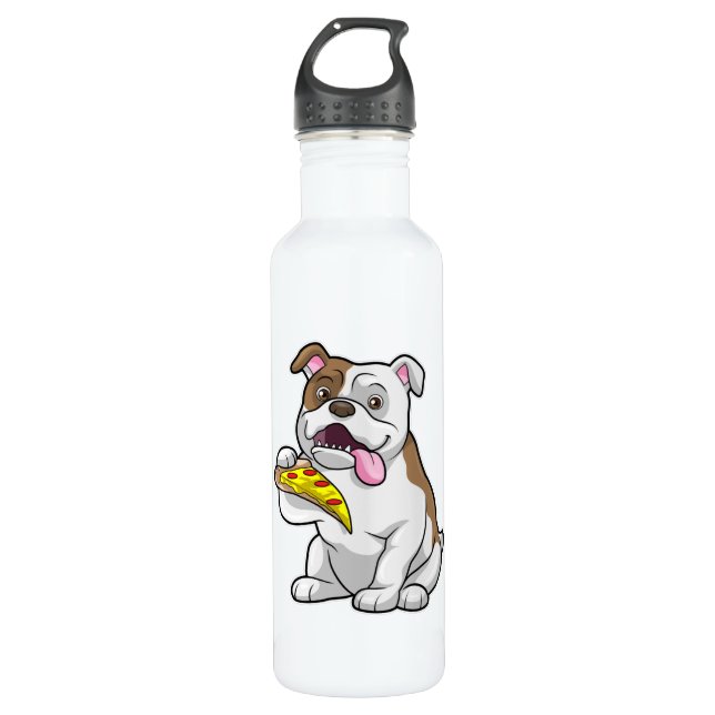 Bulldog mit Pizza-Stück Edelstahlflasche (Vorderseite)