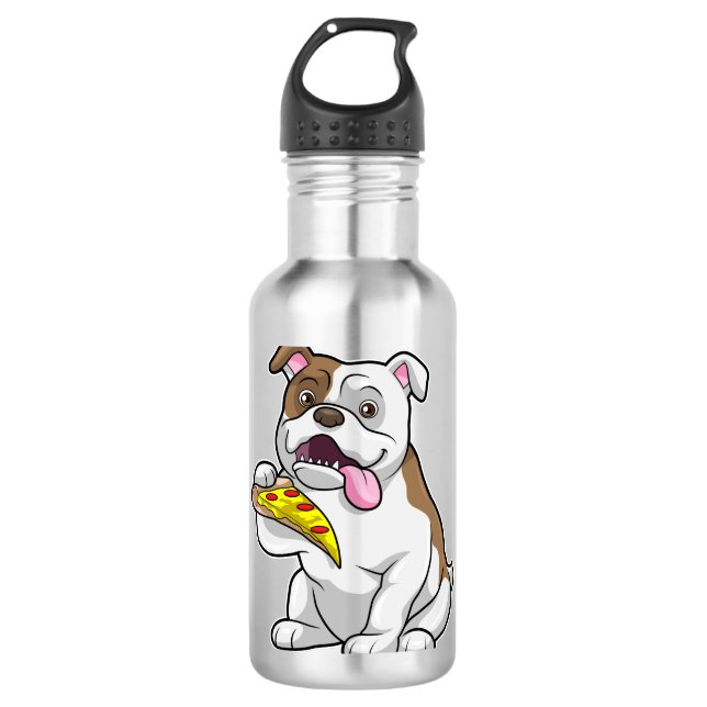 Bulldog mit Pizza-Stück Edelstahlflasche (Vorderseite)