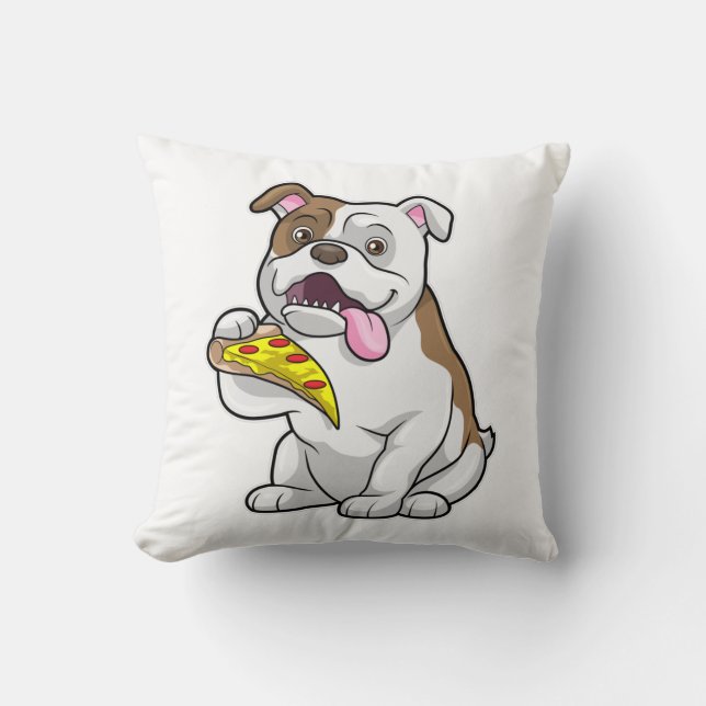 Bulldog mit Pizza-Stück Kissen (Vorderseite)