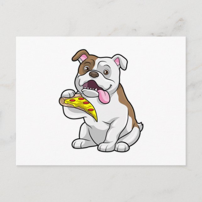 Bulldog mit Pizza-Stück Postkarte (Vorderseite)