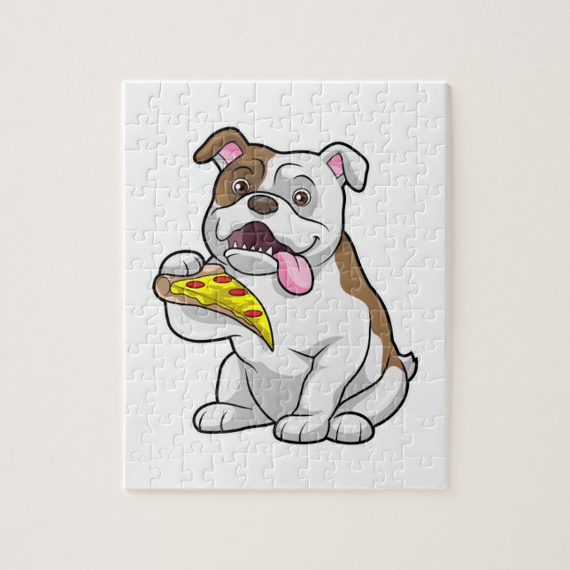 Bulldog mit Pizza-Stück Puzzle (Vertikal)