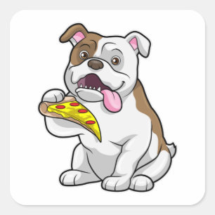 Bulldog mit Pizza-Stück Quadratischer Aufkleber