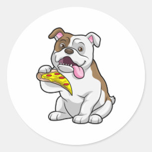 Bulldog mit Pizza-Stück Runder Aufkleber