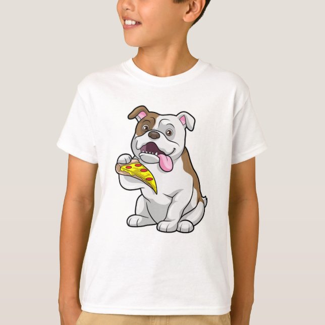 Bulldog mit Pizza-Stück T-Shirt (Vorderseite)