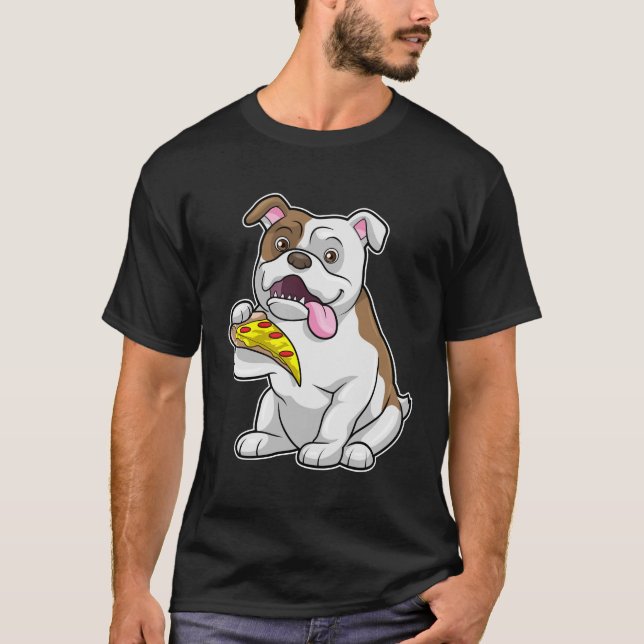 Bulldog mit Pizza-Stück T-Shirt (Vorderseite)