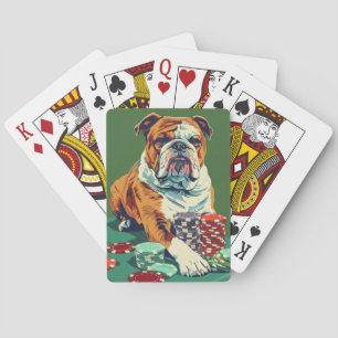 Bulldog mit Poker Chips Spielkarten