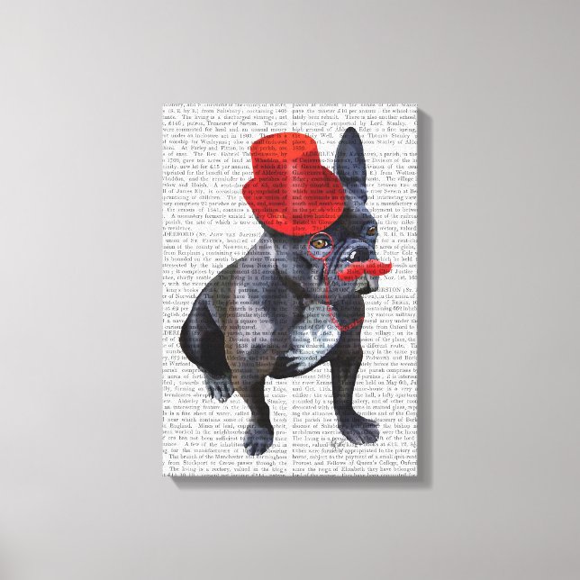 Bulldog mit Red Top Hat und Mustache Leinwanddruck (Vorderseite)