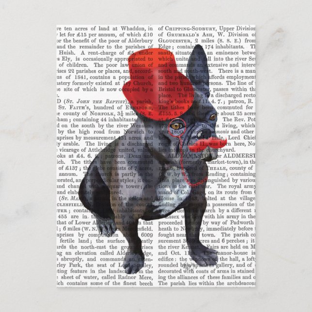 Bulldog mit Red Top Hat und Mustache Postkarte (Vorderseite)