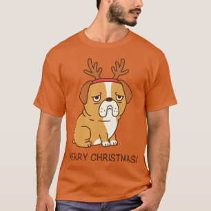 Bulldog mit Rentier Antlers Funny Merry Christma T-Shirt