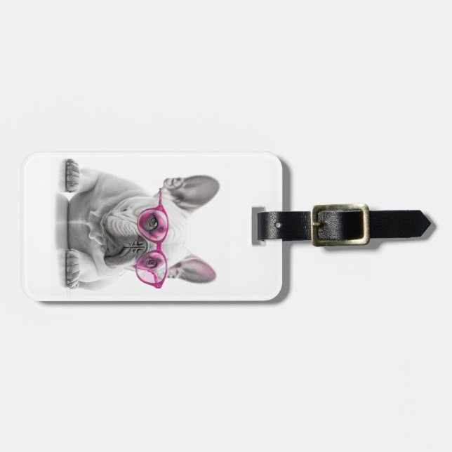 Bulldog mit rosa Brillengepäck Gepäckanhänger (Vorderseite horizontal)