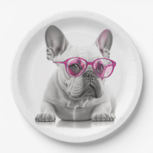 Bulldog mit rosa Brillenpapier Pappteller