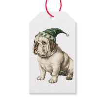 BULLDOG MIT SANTOS-HUT GESCHENKETIKETT