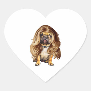 Bulldog mit schönem Haar Herz-Aufkleber