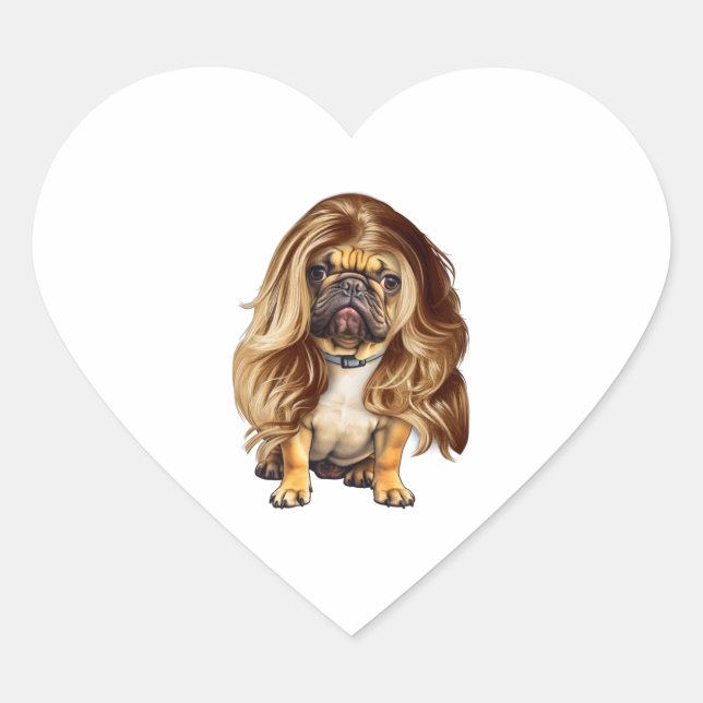 Bulldog mit schönem Haar Herz-Aufkleber (Vorderseite)