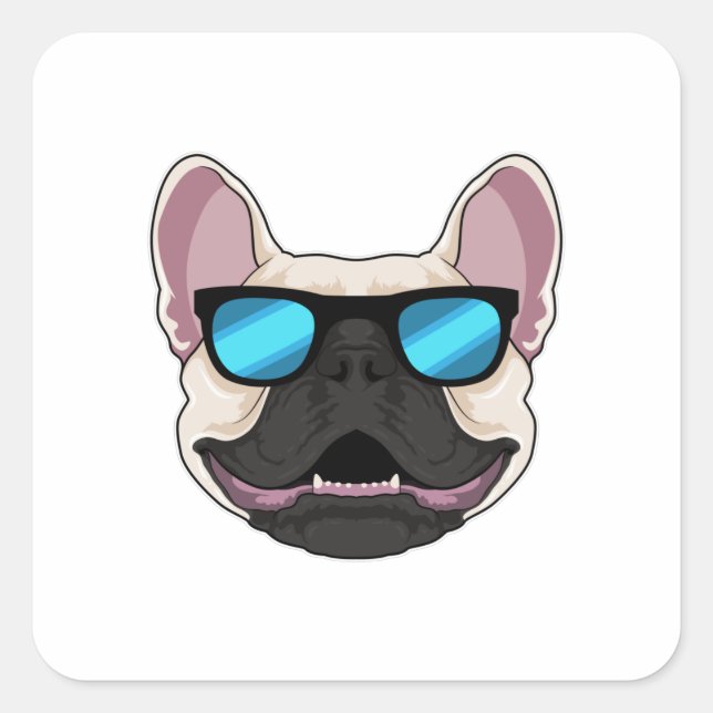 Bulldog mit Sonnenbrille Quadratischer Aufkleber (Vorderseite)