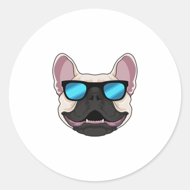 Bulldog mit Sonnenbrille Runder Aufkleber (Vorderseite)