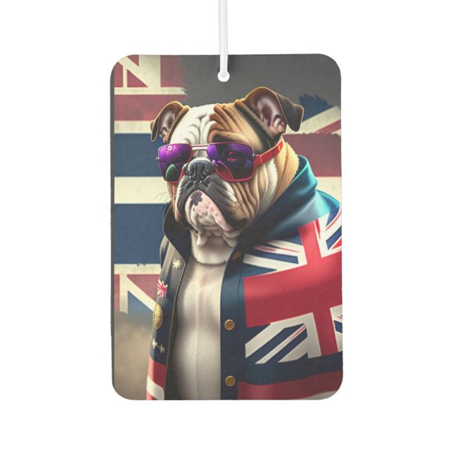 Bulldog mit Union Jack Jacket Autolufterfrischer (Vorderseite)