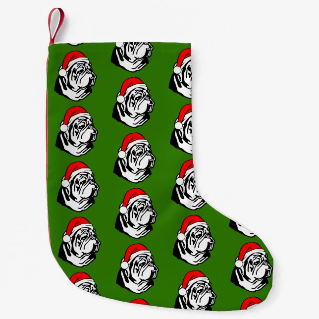 Bulldog mit Weihnachten-Weihnachtsmannmütze Kleiner Weihnachtsstrumpf (Vorderseite)