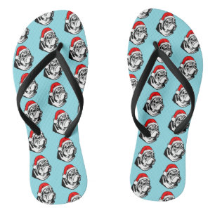 Bulldog mit Weihnachts-Weihnachtsmannmütze-Muster Flip Flops