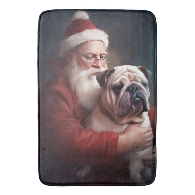 Bulldog mit Weihnachtsmann Badematte (Vorderseite Vertikal)