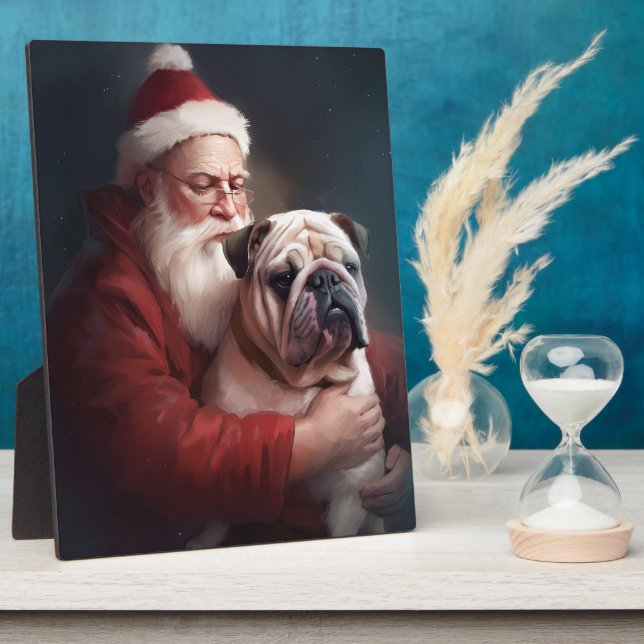 Bulldog mit Weihnachtsmann Fotoplatte (Seite)