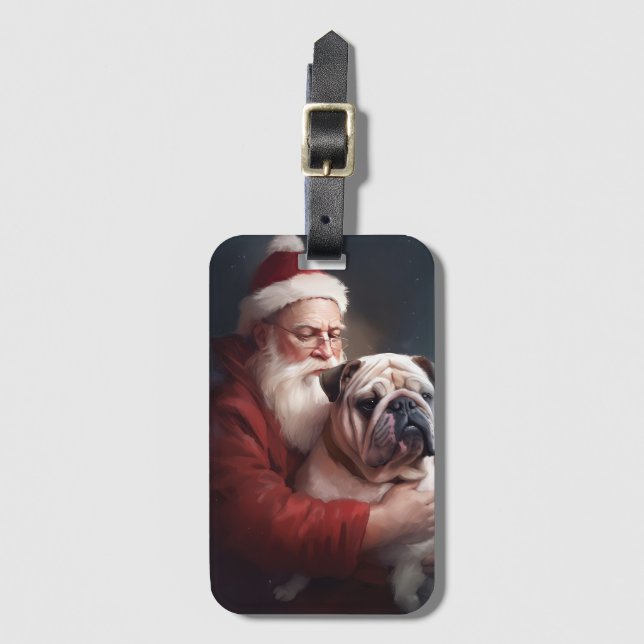 Bulldog mit Weihnachtsmann Gepäckanhänger (Vorderseite Vertikal)