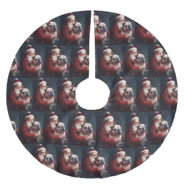 Bulldog mit Weihnachtsmann Polyester Weihnachtsbaumdecke (Vorderseite)