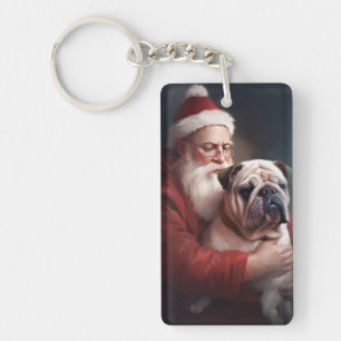 Bulldog mit Weihnachtsmann Schlüsselanhänger
