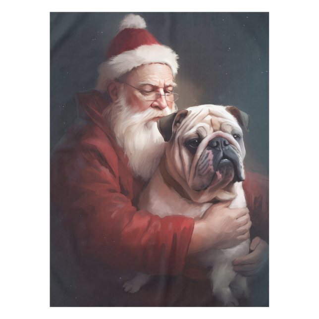 Bulldog mit Weihnachtsmann Tischdecke (Vorderseite)