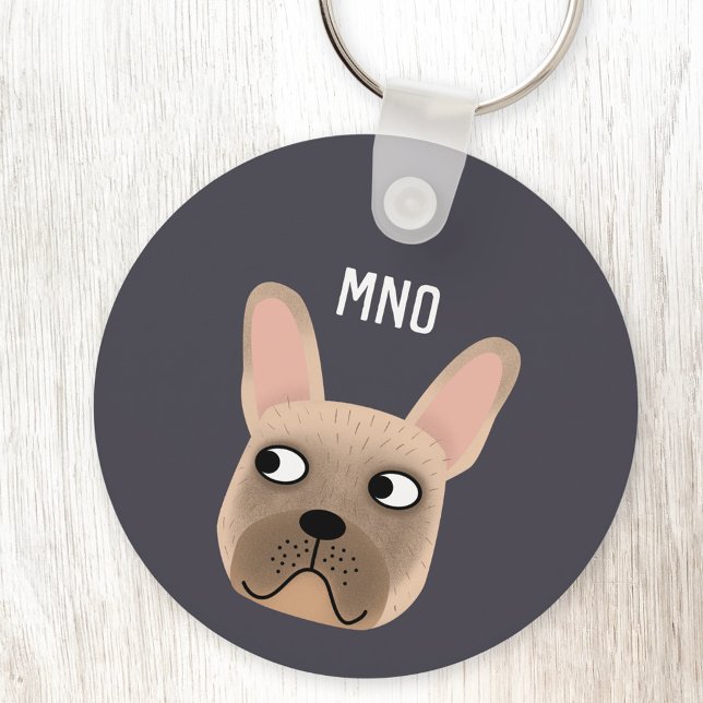 Bulldog Monogram Schlüsselanhänger (Monogram initials personalized French Bulldog fun aluminium keyring keychain)