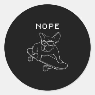 Bulldog Nope Reiten Auf dem Skateboard Cool Frankr Runder Aufkleber