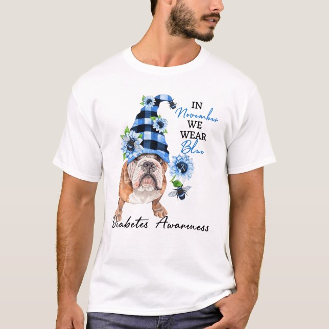 Bulldog November Wir tragen Blaues Diabetes-Bewuss T-Shirt (Vorderseite)