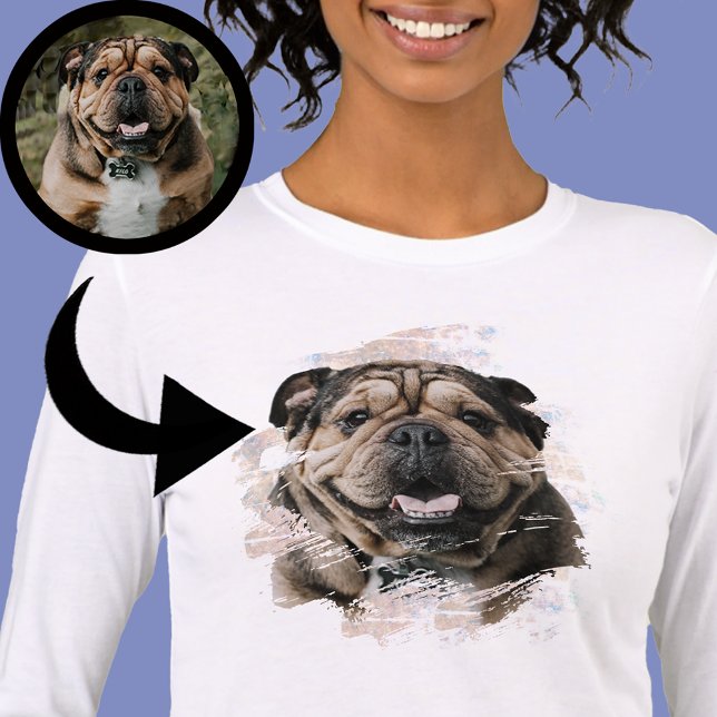Bulldog oder Ihr Foto Grunge Hund Mama Tan & White Tri-Blend Shirt (Von Creator hochgeladen)