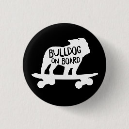 Bulldog on Board Skateboarding Dog Silhouette Button