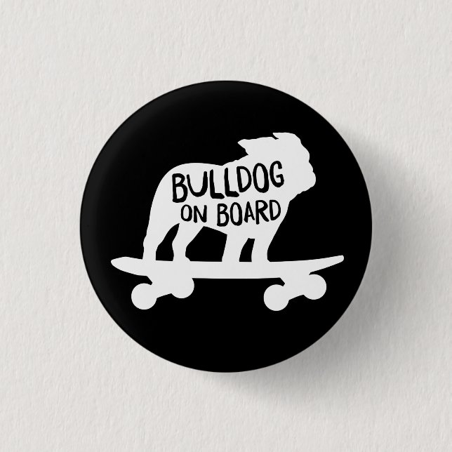 Bulldog on Board Skateboarding Dog Silhouette Button (Vorderseite)