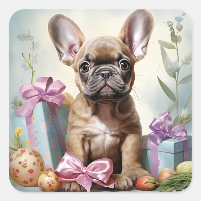 Bulldog Ostern Quadratischer Aufkleber (Vorderseite)