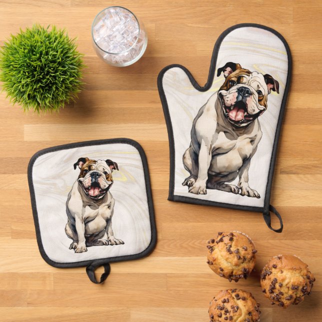 Bulldog Oven Mitt & Pot Holder Set (Oben Unten)