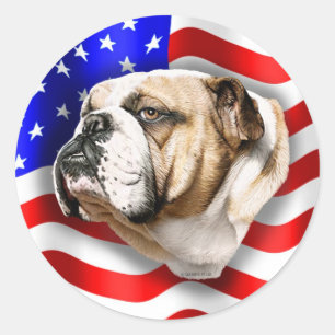 Bulldog Patriot US-Flagge Runder Aufkleber