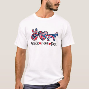 Bulldog Peace Liebe Hunde Red White Blue Gefärbte T-Shirt