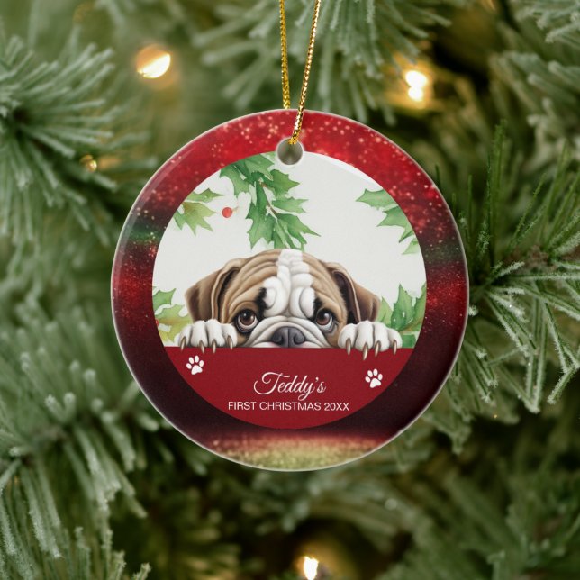 Bulldog Personalisiert First Christmas Keramik Ornament (Baum)