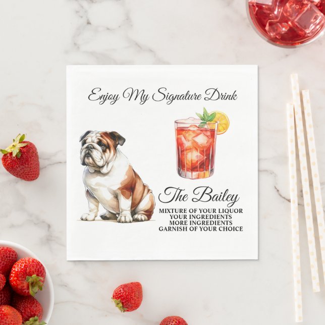 Bulldog Personalisiert Signature Drink Hochzeit Ha Serviette (Beispiel)