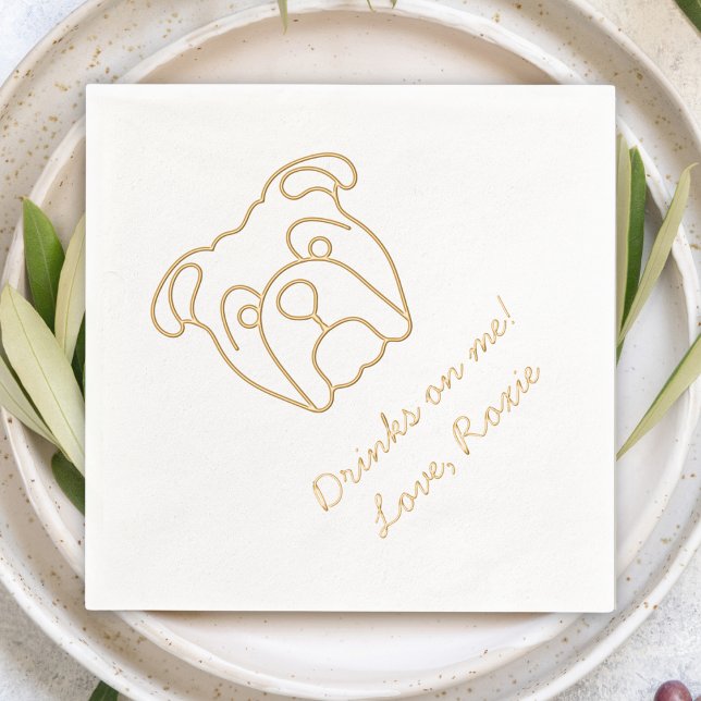 Bulldog Personalisierte Nachrichtengetränke auf me Servietten Mit Folie (bulldog line art custom "drinks on me" wedding cocktail napkins fun cute dog pet wedding reception)
