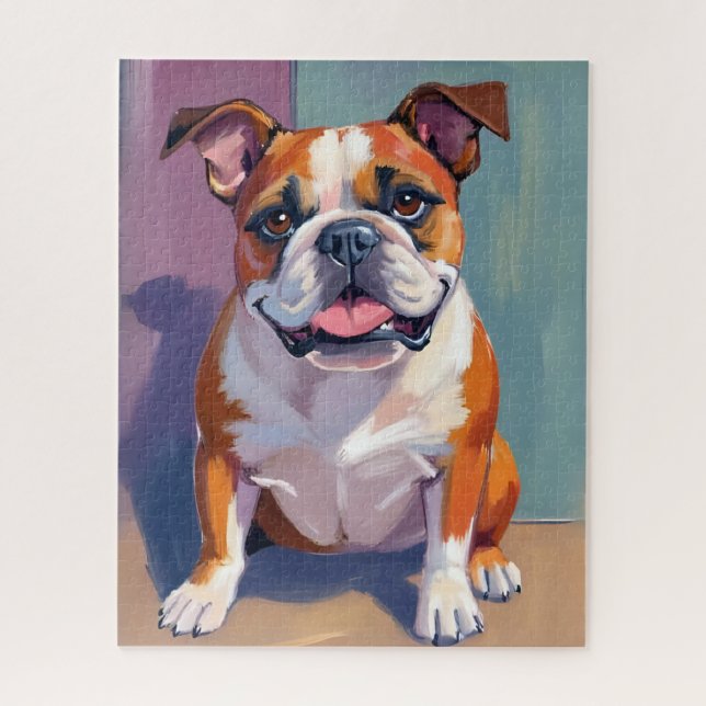 Bulldog Pet Painting Whimsical Watercolor Dog Puzzle (Vertikal)