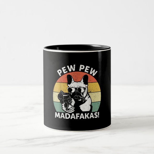 Bulldog Pew Madafakas Crazy Pew Zweifarbige Tasse (Mittel)